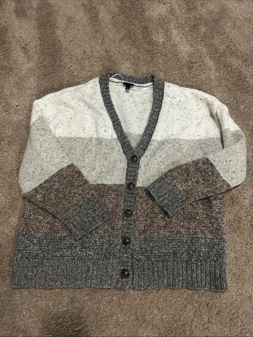 Torrid V-Neck Cardigan Sweater - Cream, Gray & Brown